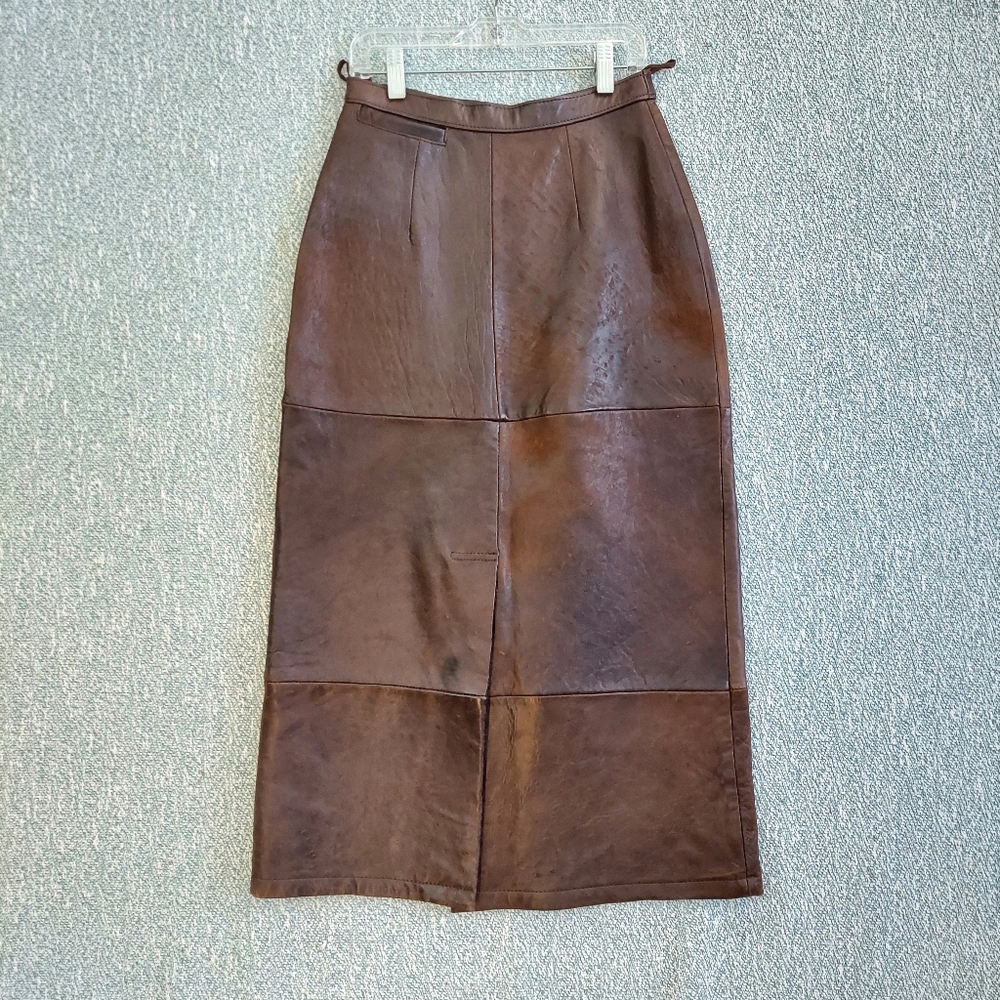 Banana Republic Brown Leather Safari Walking Skirt, Sz 6, Mill Valley Tag